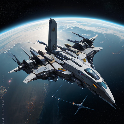 A seriously overweaponed streamlined fighter in orbit over Flammarion. It would appear that the designer is seriously worried about this vehicle being chased.