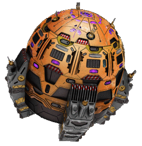 A spherical starship with four longitudial rectangular sections on the lower half of the vessel